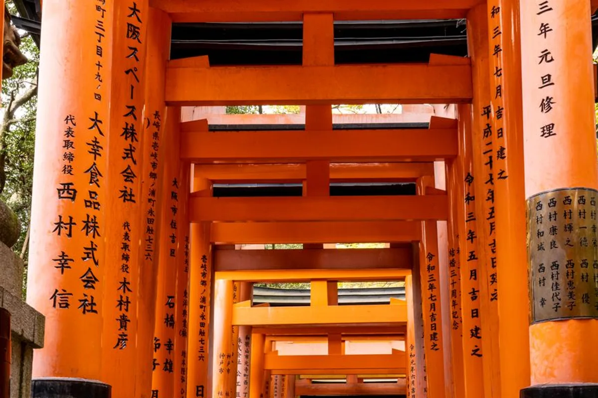 A path lined with thousands of red torii gates at Fushimi Inari Taisha