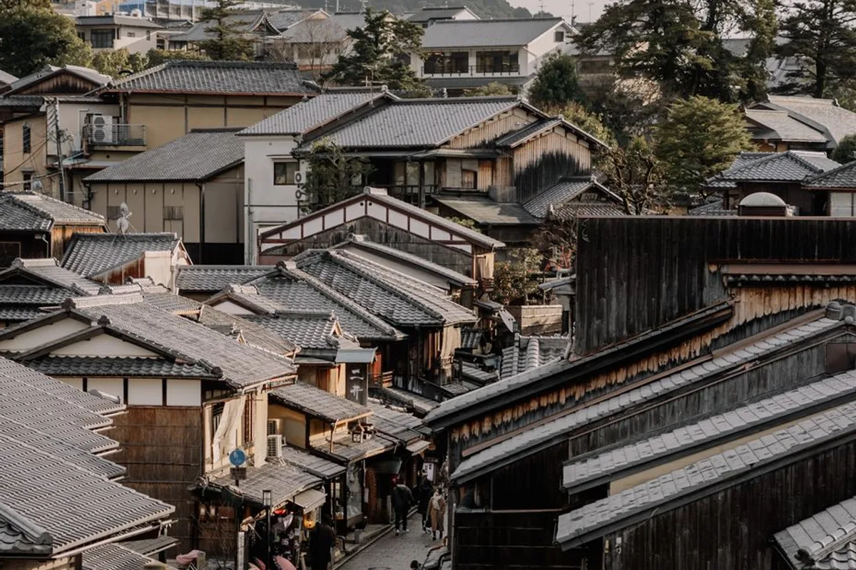 The sloped, shop-lined Sannenzaka lane in Higashiyama, Kyoto